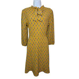 Le Lis Mustard Yellow Paisley Knee Length Shift Dress 3/4 Sleeve M